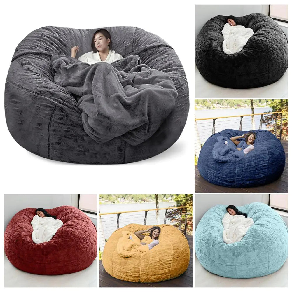 Giant Jumbo Fur Flexible Sofa Bean Bag Round